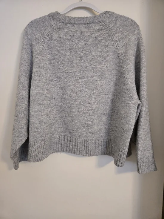 Old Navy Gray Cropped Crewneck Sweater with Fluffy Pink Heart - Picture 4 of 5